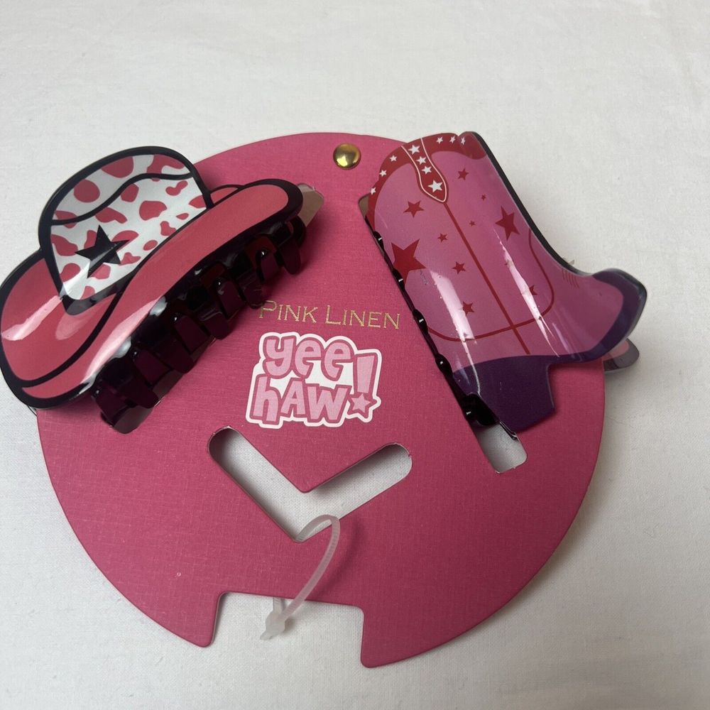 Pink Linen Yee Haw Hair Clips